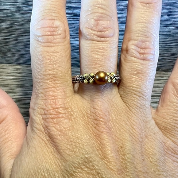 Barbara Bixby Ring Sterling Silver & 18k Yellow Gold Flower Pearl Ring, Size 10 - Picture 8 of 11